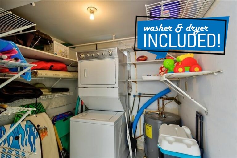 Washer and dryer included. You might also find some beach items!